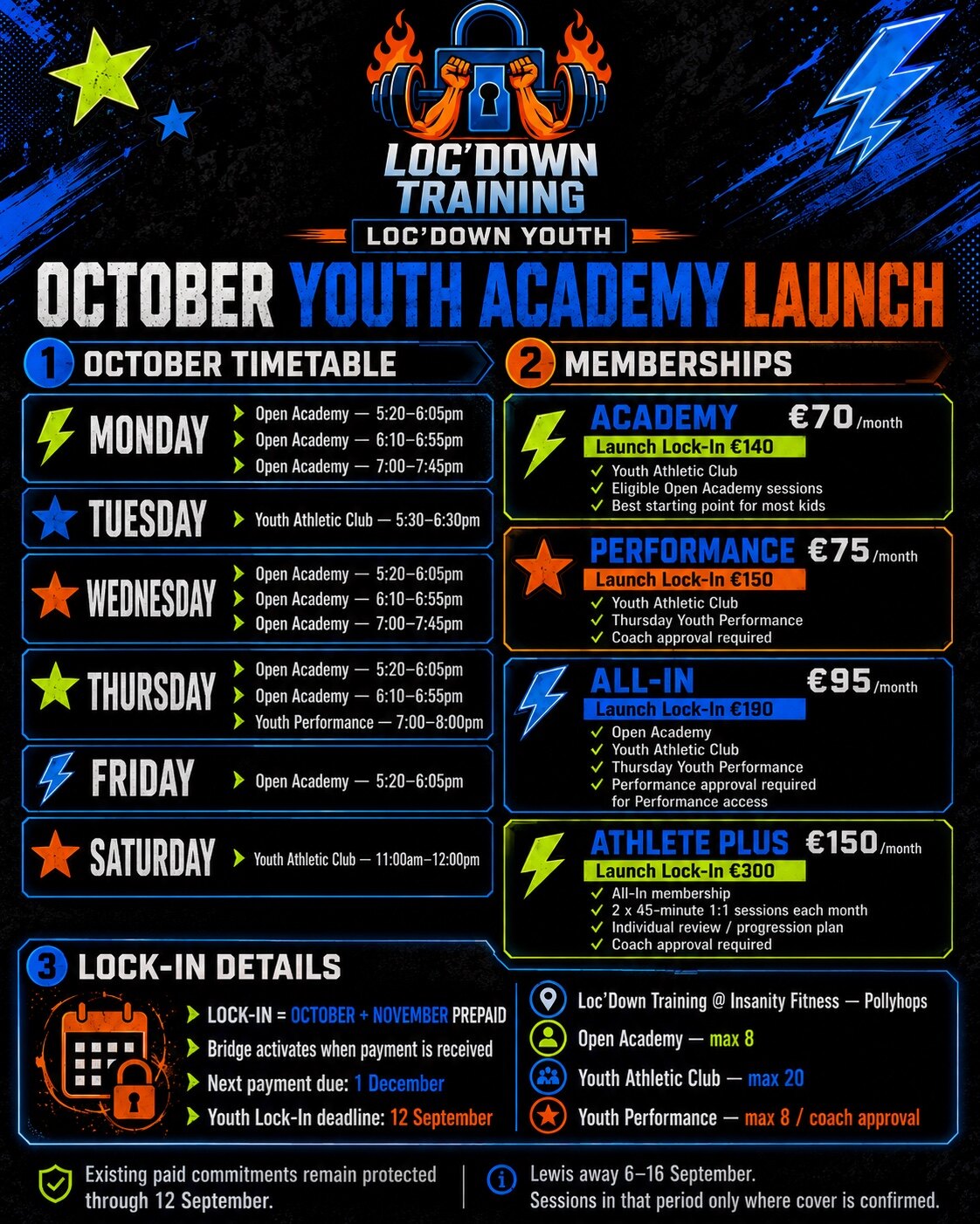 October 2026 Loc'Down Youth launch timetable, memberships and lock-in information