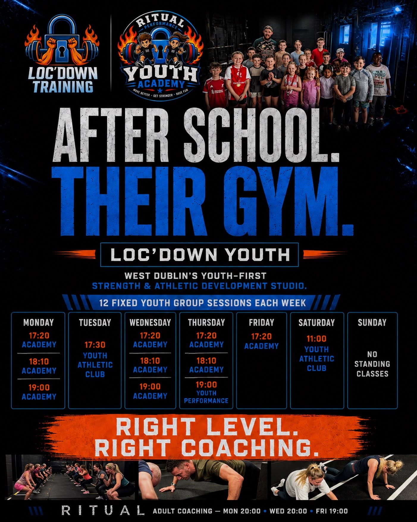 October Loc'Down Youth timetable with 12 fixed group sessions from Monday to Saturday